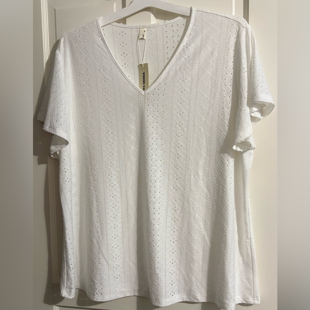 Agnes Orinda Women’s Plus Summer Tee V-Neck Hollow Flare 3X